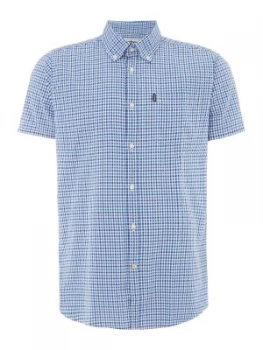 Mens Barbour Newton Short Sleeve Shirt Blue