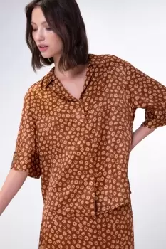 Geraldine Resort Shirt, Toffee Daisy / 14