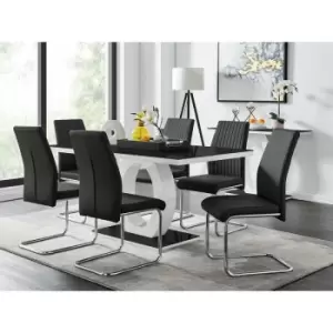 Furniturebox UK - Giovani High Gloss And Glass Dining Table And 6 Black Lorenzo Chairs Set - Black