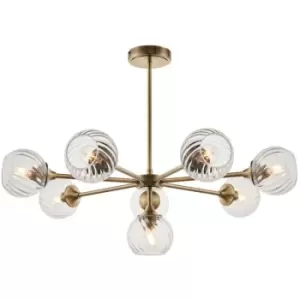 Endon Allegra 8 Light Multi Arm Glass Shade Ceiling Pendant Antique Brass