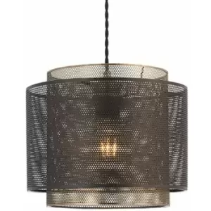 Hanging Ceiling Pendant Light 340mm Matt Black & Antique Brass Metal Mesh Shade