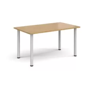 Rectangular white radial leg meeting table 1400mm x 800mm - oak