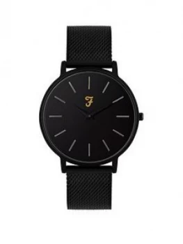 Farah Slim Jim Black Dial Black Stainless Steel Mesh Strap Mens Watch