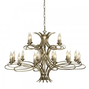 18 Light Chandelier Brushed Brass Effect Plate Finish, E14