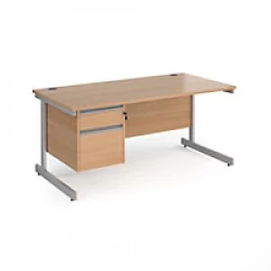 Dams International Straight Desk with Beech Coloured MFC Top and Silver Frame Cantilever Legs and 2 Lockable Drawer Pedestal Contract 25 1600 x 800 x