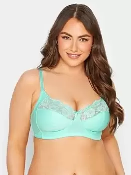 Yours Non Wired Cotton Lace Trim Bra, Green, Size 42C, Women