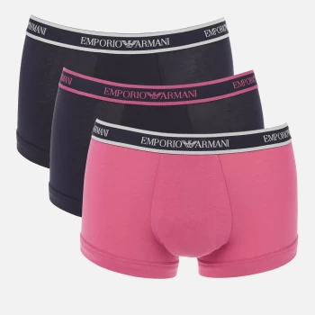 Emporio Armani Mens 3 Pack Core Logoband Trunks - Marine/Azalea/Marine - S