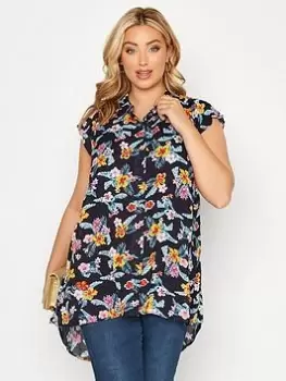 Yours Dip Hem Shirt - Floral, Black, Size 20, Women