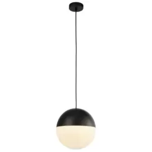 Searchlight Endor 1 Light Pendant, Black Finish With Opal Glass. Dia 250mm