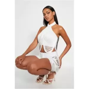 I Saw It First White Halterneck Tassel Crop Top Co-Ord - White