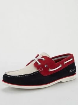 Tommy Hilfiger Classic Suede Boat Shoes - Navy/Red/White