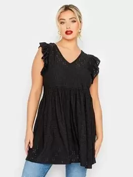 Yours Anglaise Frill Top Black, Size 18, Women