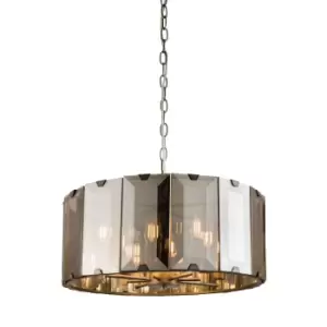 Ceiling Pendant Light Gloss Slate Grey & Smoked Cut Glass 8 x 40W E14