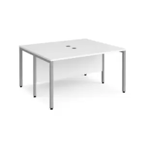 Office Desk 2 Person Rectangular Desk 1400mm White Tops With Silver Frames 1200mm Depth Maestro 25