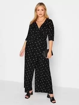 Yours Culotte Jumpsuit - Print/Pink Ditsy, Black, Size 30-32, Women