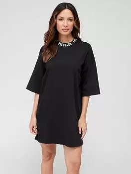 HUGO Ninaya Logo Neck Boxy Dress - Black Size M Women