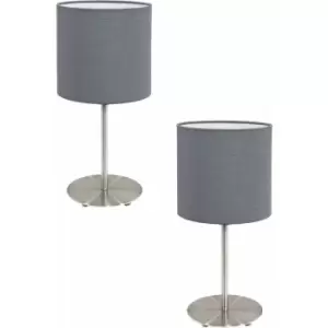 2 pack Table Desk Lamp Colour Satin Nickel Steel Shade Grey Fabric E27 1x60W