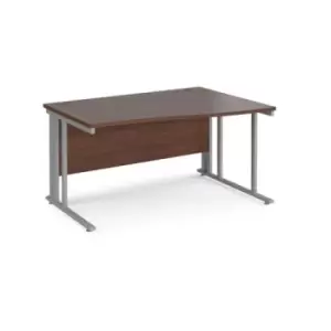 Office Desk Right Hand Wave Desk 1400mm Walnut Top With Silver Frame Maestro 25 MCM14WRSW