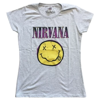 Nirvana - Xerox Smiley Pink Womens Medium T-Shirt - grey