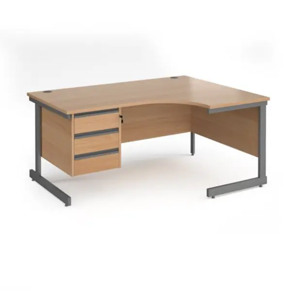 Office Desk Right Hand Corner Desk 1600mm With Pedestal Beech Top With Graphite Frame 1200mm Depth Contract 25 CC16ER3-G-B