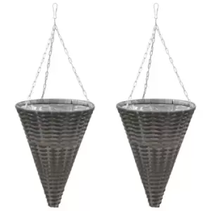 Vidaxl Hanging Flower Baskets 2 Pcs Poly Rattan Grey