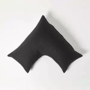 Black Egyptian Cotton Super Soft v Shaped Pillowcase 330 Thread Count - Black - Black - Homescapes