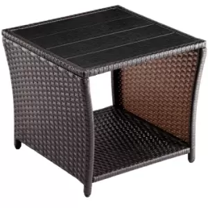 Polyrattan Garden Side Table 45cm WPC Top Weatherproof Outdoor W/Levelling Feet Brown