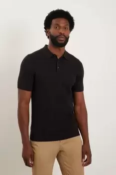 Slim Fit Black Knitted Polo