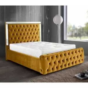 Elegance Mirrored Upholstered Beds - Plush Velvet, King Size Frame, Mustard - Mustard