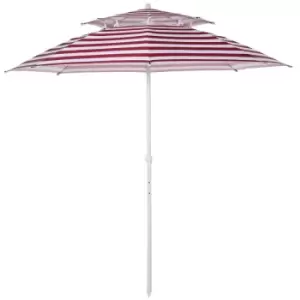 Outsunny Double Canopy Beach Umbrella - Red Stripe