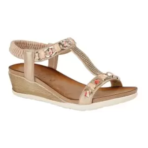 Cipriata Womens/Ladies Brizia Jeweled Elasticated Halter Back Wedge Sandal (6 UK) (Rose Gold)