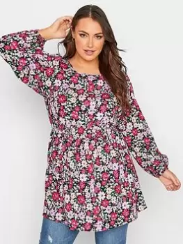 Yours Balloon Sleeve Top Multi Floral, Pink, Size 16, Women