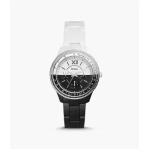 Fossil Womens Stella Multifunction Black And White Ceramic Watch - Black / White