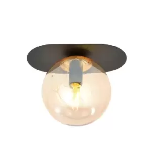 Plaza Black Globe Ceiling Light with Amber Glass Shades, 1x E14