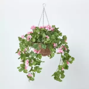 Homescapes - Medium Pink Geranium Hanging Basket, 80cm - Pink