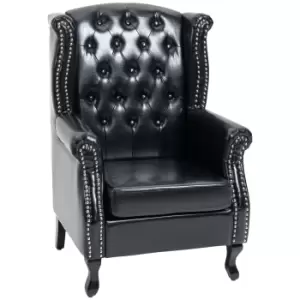 HOMCOM Wingback Accent Chair Tufted Chesterfield-style Armchair with Nail Head Trim for Living Room Bedroom Black