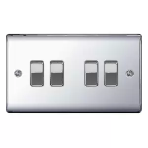 BG Nexus Metal Polished Chrome 4 Gang 2 Way Rocker Switch 10A - NPC44