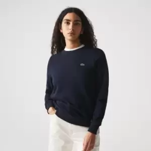 Lacoste Womens Crew Neck Cotton Blend Fleece Sweatshirt Size 8 Navy Blue