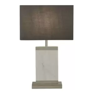 Searchlight Lighting - Searchlight - Table Lamp Satin Nickel, White Marble with Grey Drum Shade