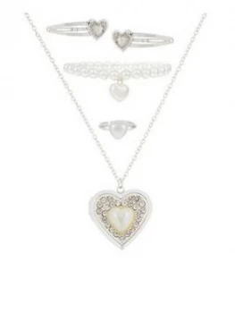 Monsoon Girls Pearly Heart Clips And Jewellery Set - Multi