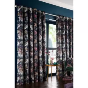 Pasionaria Floral Printed Luxury Velvet Eyelet Curtains