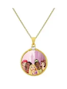 Disney Princess Gold Circle Pendant Necklace, Multi