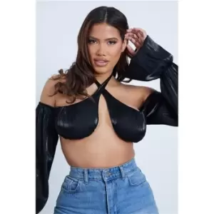 I Saw It First Black Exaggerated Sleeve Halterneck Crop Top - Black