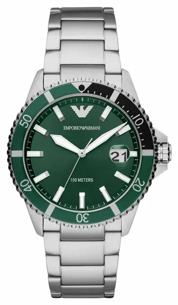 Emporio Armani AR11338 Mens Green Dial Stainless Steel Watch