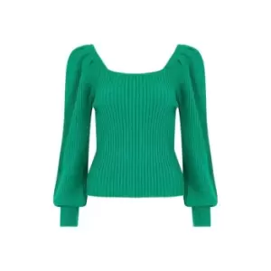 Mela London Green Knitted Square Neck Balloon Sleeve - Green