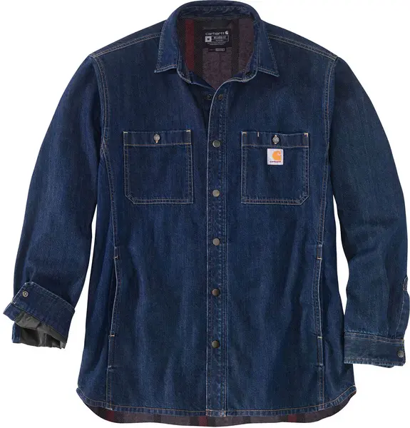 Carhartt Denim Fleece Lined Snap Front Shirt, blue, Size L