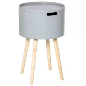 Homcom Round Hidden Storage Side Table With Removable Lid Tray Grey