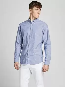 Jack & Jones Linen Mix Long Sleeve Shirt, Blue Size M Men