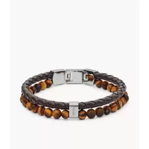 Fossil Mens Tiger's Eye And Leather Bracelet - Brown