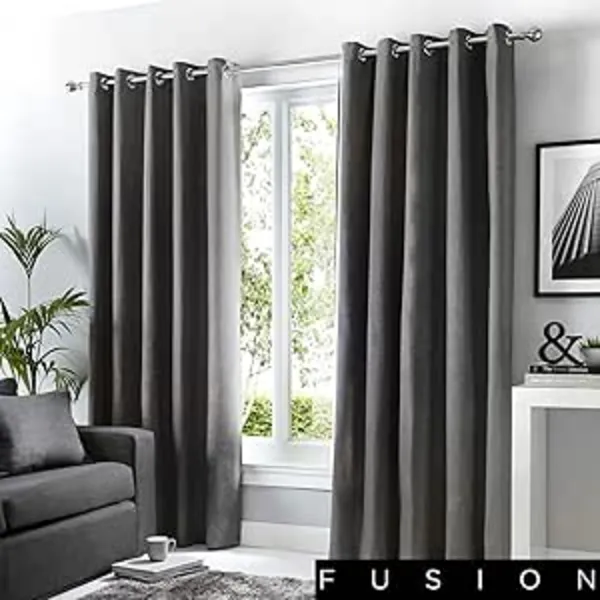 Fusion Sorbonne 100% Cotton Eyelet Lined Curtains, Charcoal, 46 x 72" - Fusion SNECH46726LUU